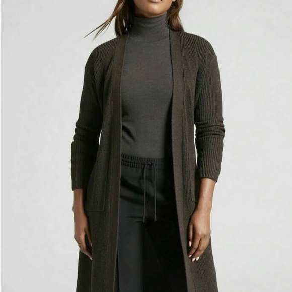 Athleta Scenic Wrap Long Sweater Walnut Brown Heather Women’s Size Medium - Picture 2 of 13